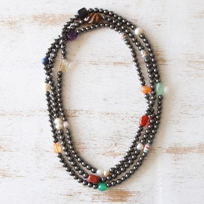 Alternate image for Brazilian Handcrafted Multi-Gemstone Long Beaded Necklace Glamorous Rainbow
