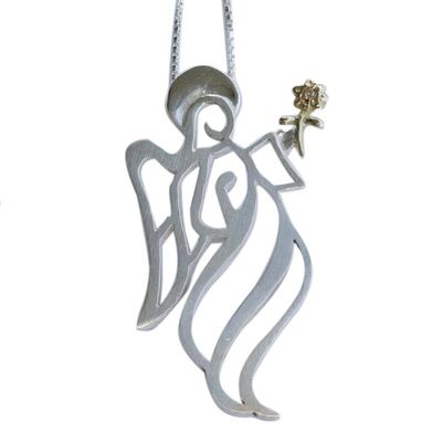 Alternate image for Gold Accented Sterling Silver Pendant Angel Necklace Angel Gabriel