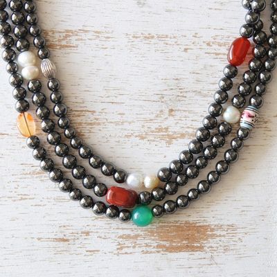 Alternate image for Brazilian Handcrafted Multi-Gemstone Long Beaded Necklace Glamorous Rainbow
