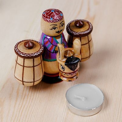 Alternate image for Painted Traditional Wood Figurine of Tajik Merchant  Donkey Tajik Vendor