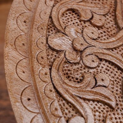 Alternate image for Classic Floral Round Walnut Wood Jewelry Box from Uzbekistan Middle East Bloom