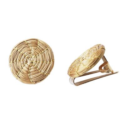 Alternate image for Gold Accent Golden Grass Sun Disk Clip-On Earrings Sun Disk