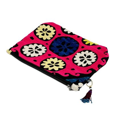 Alternate image for Hand-Embroidered Cotton Toiletry Case with Floral Theme Floral Delight
