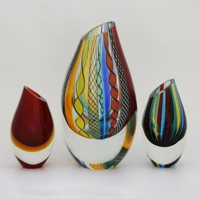 Alternate image for Striped Murano-Style Art Glass Vase 6 Inch Circus