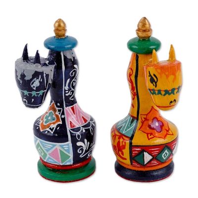 Alternate image for Handcrafted Classic Lacquered Wood Chess Set from Tajikistan Tajikistan Strategist