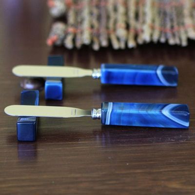 Alternate image for Agate Spreader Knives Handcrafted in Brazil Pair Sapphire Blue Deli