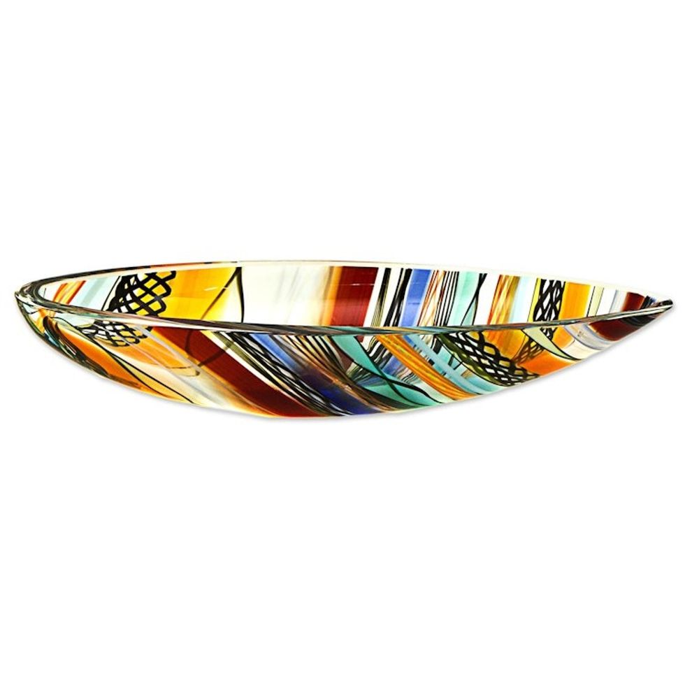 Artisan Crafted Handblown Colorful Art Glass Centerpiece 'Rainbow Eclipse'