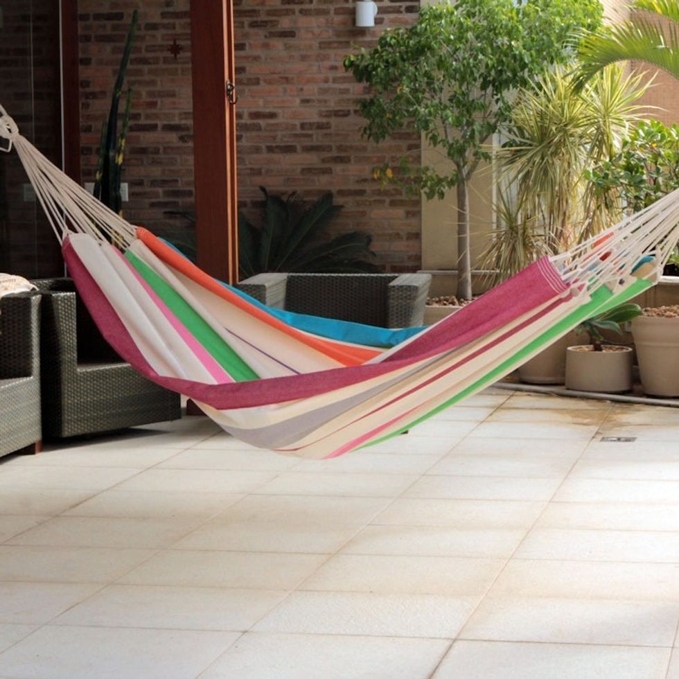 Brazilian Cotton Double Hammock in Tropical Tones 'Formosa Festa'