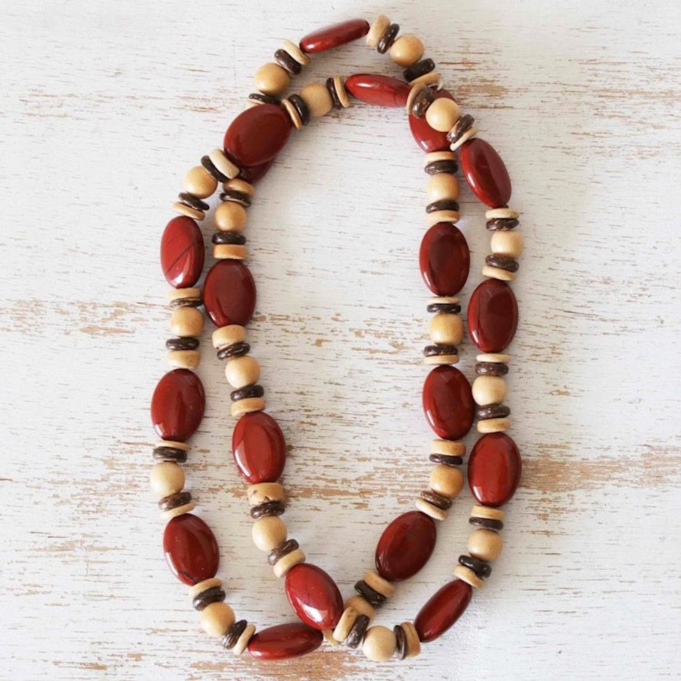 Long Beaded Necklace with Jasper 'Red River'