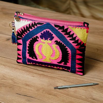 Alternate image for Uzbek Upcycled Travel Bag with Hand-Embroidered Teapot Motif Yellow Teapot