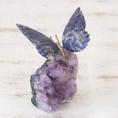 Alternate image for Petite Sodalite and Amethyst Morpho Butterfly Sculpture Blue Morpho Butterfly
