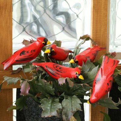 Alternate image for Wood Cardinal Ornaments Set of 5 Northern Cardinals
