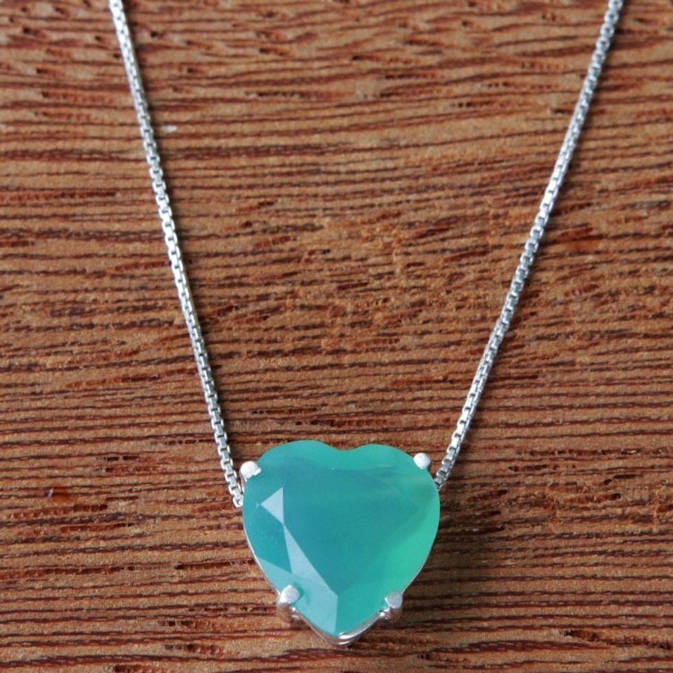 Brazil Heart-Shaped Faceted Chrysoprase Pendant Necklace 'Heart of Light'