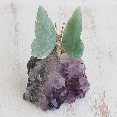 Alternate image for Quartz and Amethyst Butterfly Gemstone Sculpture from Brazil Verdant Wings