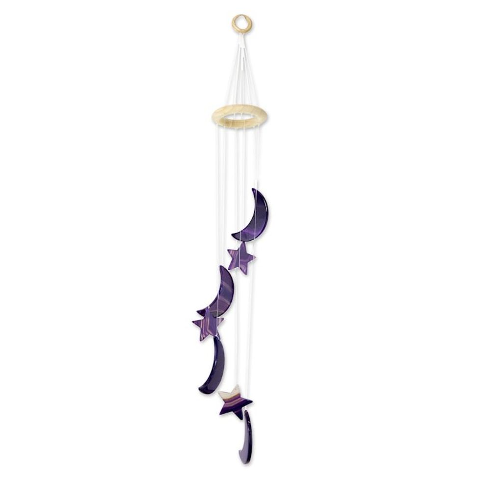 Purple Agate Moon and Star Wind Chimes from Brazil 'Purple Moon and Stars'
