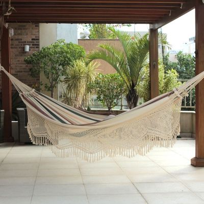 Alternate image for Brazilian Cotton Hammock Earth Tones Crocheted Trim Double Joyous Earth