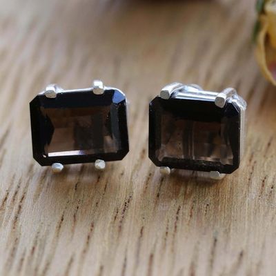 Alternate image for Square Cut Brazilian Smoky Quartz Stud Earrings Mysticism