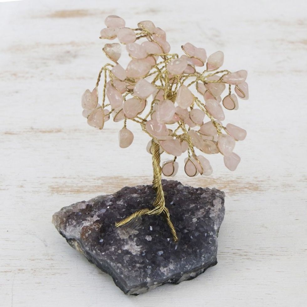 Rose Quartz and Amethyst Gemstone Tree from Brazil 'Little Tree'