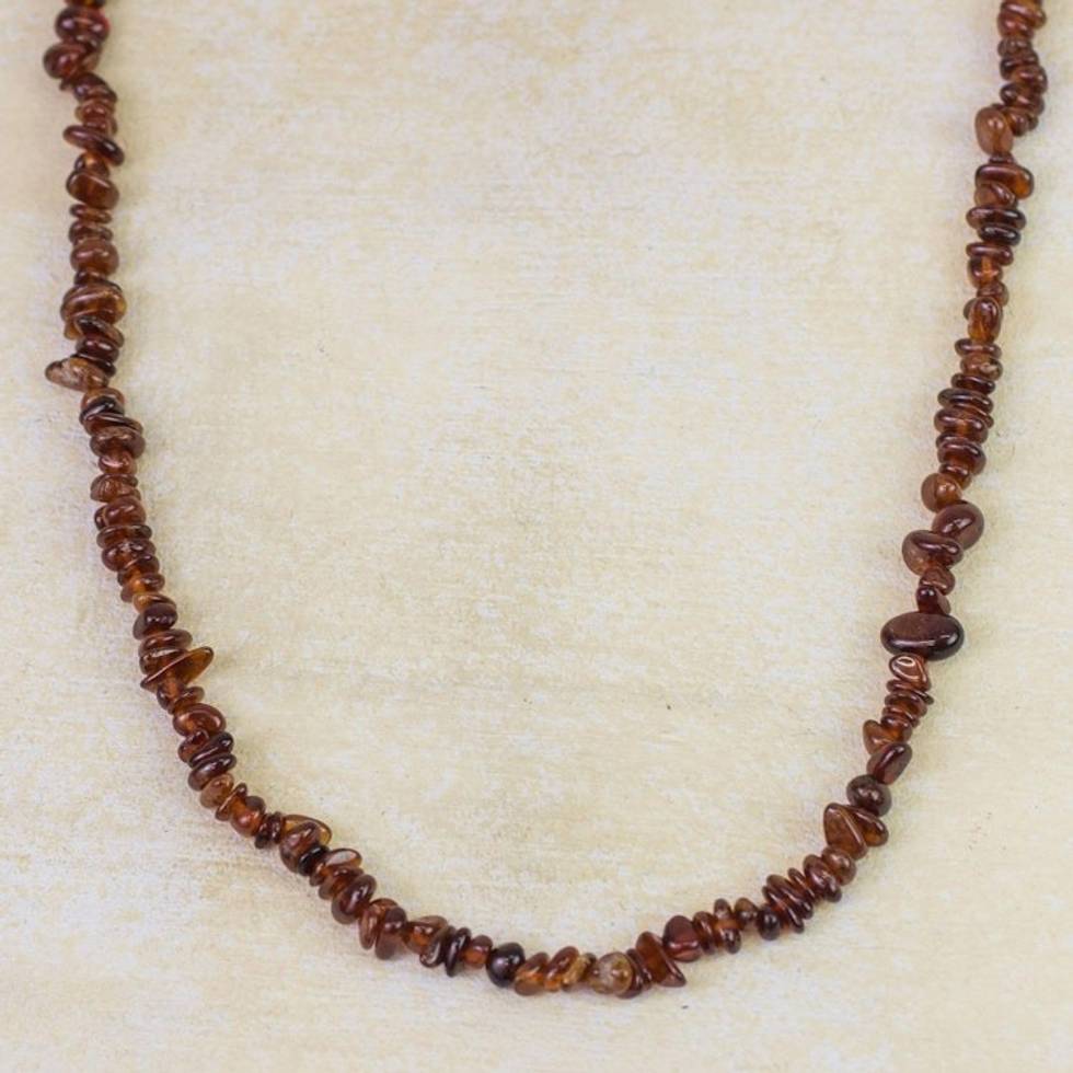 Long Garnet Beaded Necklace from Brazil 'Fiery Infatuation'