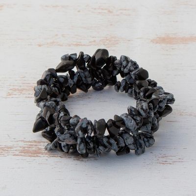Alternate image for Obsidian Chip Beaded Stretch Bracelets Set of 3 Stormy Trio
