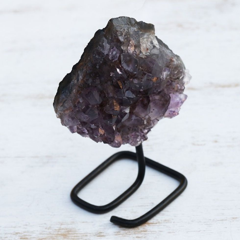 Natural Amethyst on Stand Mini Sculpture from Brazil 'Intuitive Magic'