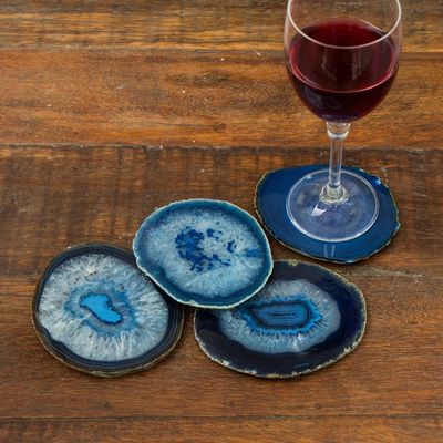 Alternate image for Natural Blue Agate Coasters Set of 4 from Brazil Freckles