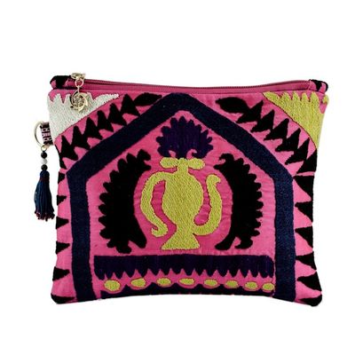 Alternate image for Uzbek Upcycled Travel Bag with Hand-Embroidered Teapot Motif Yellow Teapot