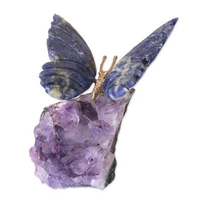 Alternate image for Petite Sodalite and Amethyst Morpho Butterfly Sculpture Blue Morpho Butterfly