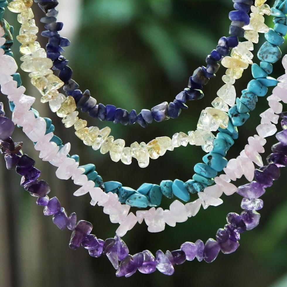 Gemstone Beaded Necklaces Set of 5 from Brazil 'Five Graces'