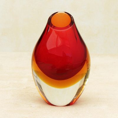 Alternate image for Red-Orange Murano-Inspired Art Glass Decorative Vase Fiery Droplet