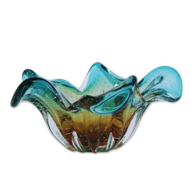 Alternate image for Blue and Yellow Art Glass Decorative Bowl from Brazil Artistic Splash
