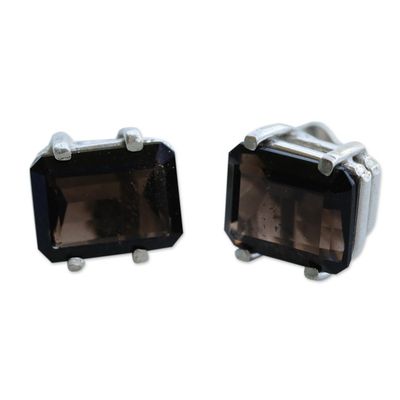 Alternate image for Square Cut Brazilian Smoky Quartz Stud Earrings Mysticism