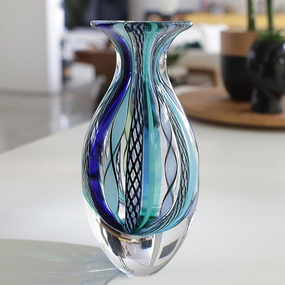 Collectible Handblown Murano Inspired Art Vase 'Colors of Rio'