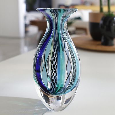 Alternate image for Collectible Handblown Murano Inspired Art Vase Colors of Rio