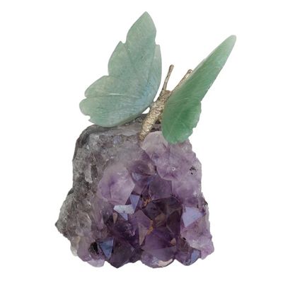 Alternate image for Quartz and Amethyst Butterfly Gemstone Sculpture from Brazil Verdant Wings