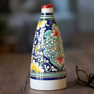 Alternate image for Hand-Painted Glazed Ceramic Vase with Floral and Leaf Motif Uzbek Spring
