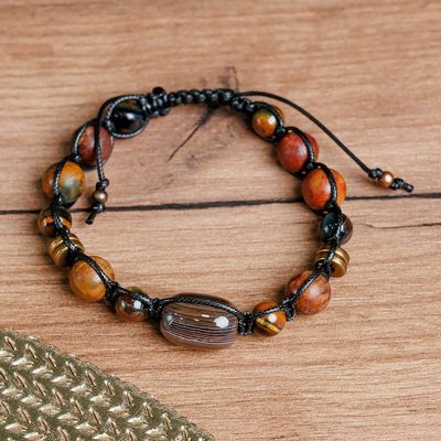 Alternate image for Multi-Gemstone Black Waxed Nylon Macrame Bracelet Weaving Courage