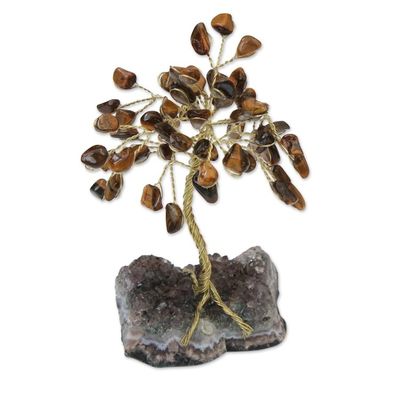 Alternate image for Tigers Eye and Amethyst Gemstone Tree Sculpture from Brazil Little Tree