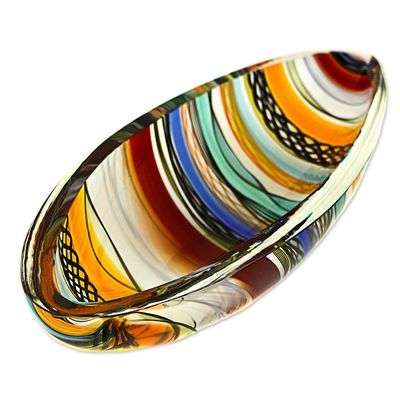 Alternate image for Artisan Crafted Handblown Colorful Art Glass Centerpiece Rainbow Eclipse