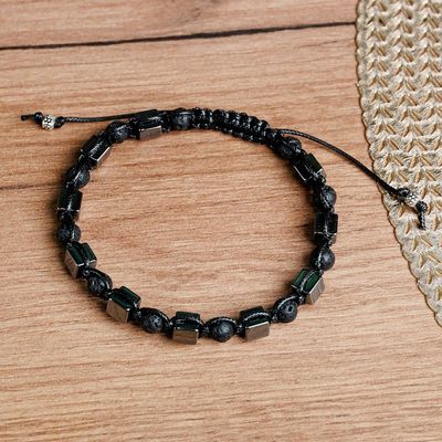 Alternate image for Handcrafted Dark Hematite and Obsidian Macrame Bracelet Bold Mysticism