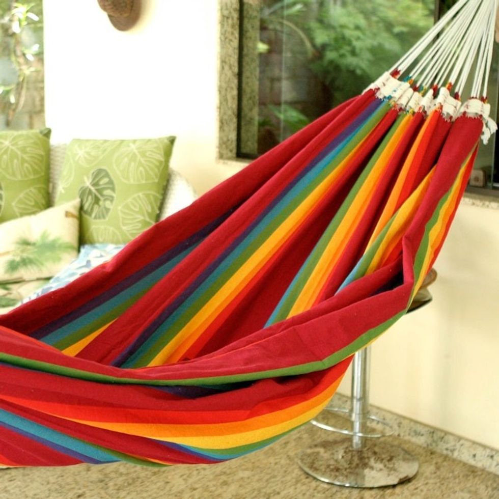 Handmade Striped Cotton Hammock Double 'Iracema Rainbow'