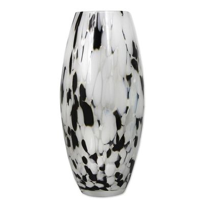 Alternate image for Hand Blown Murano-Style Art Glass Vase in Black and White Elegant Drip