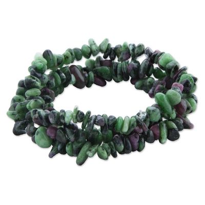 Alternate image for 3 Green and Purple Zoisite Beaded Bracelets from Brazil Amazon Forests