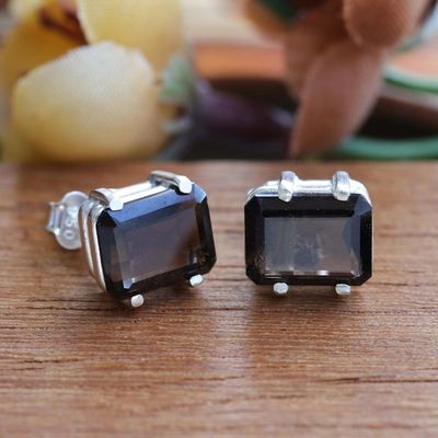 Alternate image for Square Cut Brazilian Smoky Quartz Stud Earrings Mysticism
