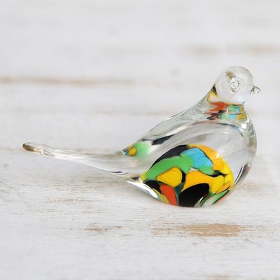 Alternate image for Handblown Brazilian Colorful Bird Art Glass Paperweight Confetti Canary