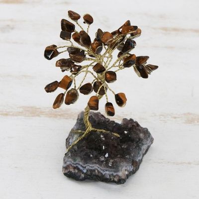 Alternate image for Tigers Eye and Amethyst Gemstone Tree Sculpture from Brazil Little Tree