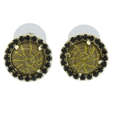 Alternate image for Brazilian Golden Grass and Rhinestone Button Earrings Bright Halo