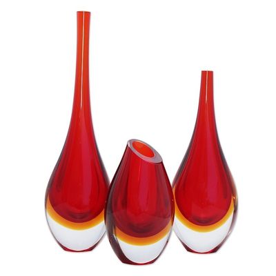 Alternate image for Ruby Red Murano Inspired Art Glass Vases Set Levitating Ruby