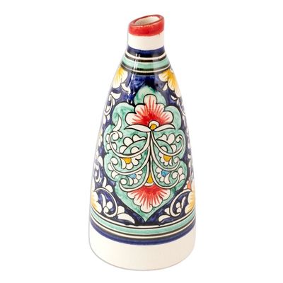 Alternate image for Hand-Painted Glazed Ceramic Vase with Floral and Leaf Motif Uzbek Spring