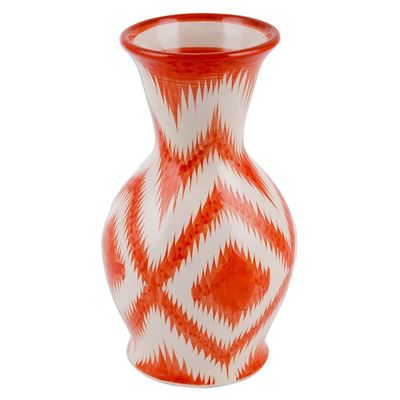 Alternate image for Orange and White Ikat-Patterned Glazed Ceramic Vase Ambitious Areas
